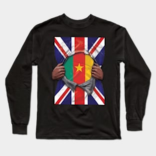 Cameroon Flag Great Britain Flag Ripped - Gift for Cameroonian From Cameroon Long Sleeve T-Shirt